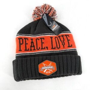 NWT Pukka Polkadog Beanie Unisex OS Grey Orange Peace Love Pom Pom Boston